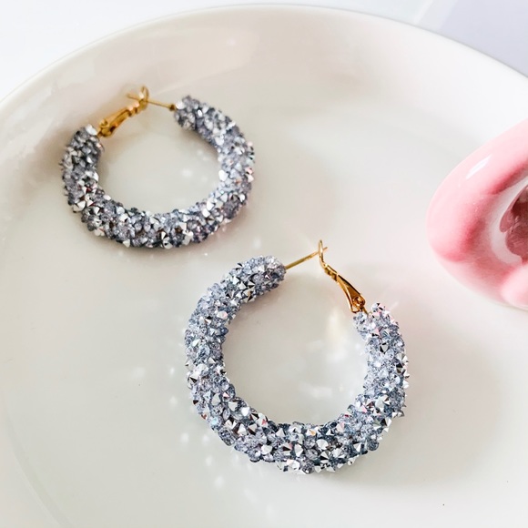 ASOS Dazzling Stone Hoop Earrings Gray - Picture 7 of 8